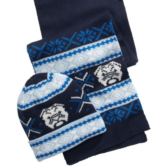 NWT Club Room Mens Bulldog Holiday Winter Hat & Scarf Set - O/S / Blue - Picture 1 of 2